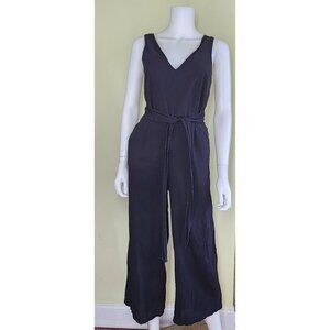 Lucky Brand Cropped Jumpsuit Women Size XS Black Open Back Pockets Casual Boho